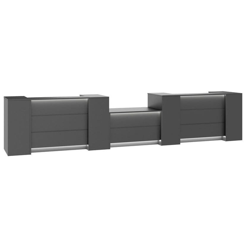 NOVUM Empfangstheke | 5200 - 6000 mm, Multicolor-LED-Beleuchtung, Anthrazit