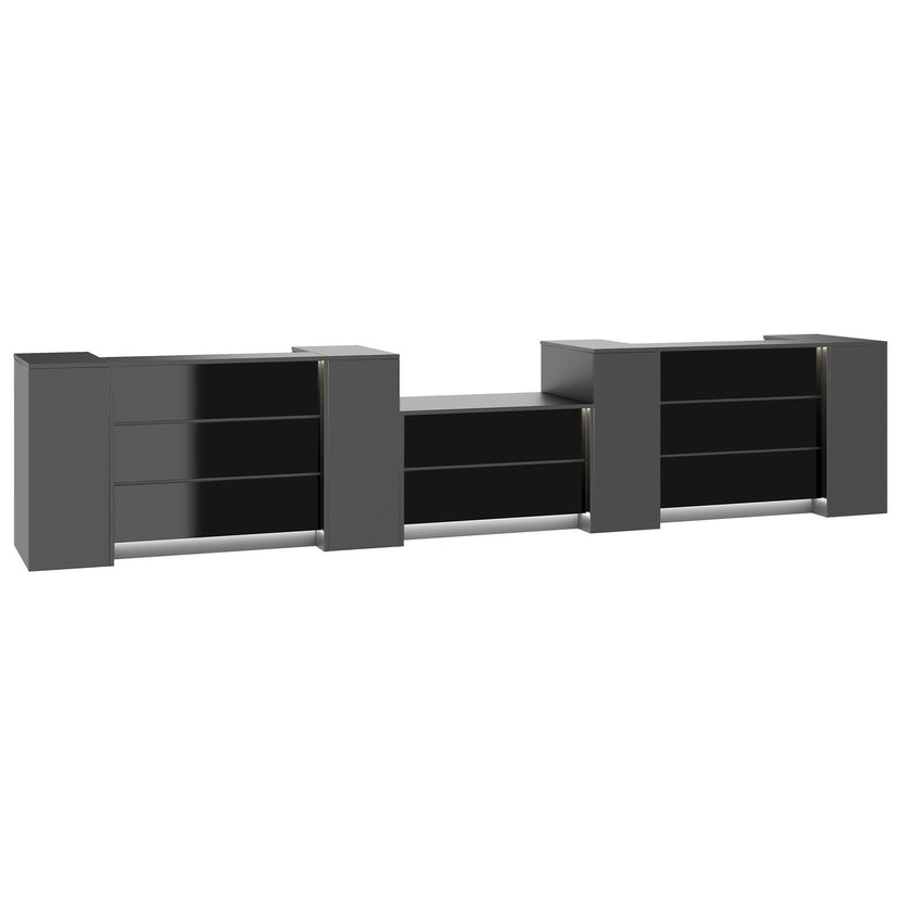 NOVUM Empfangstheke | 5200 - 6000 mm, Multicolor-LED-Beleuchtung, Anthrazit