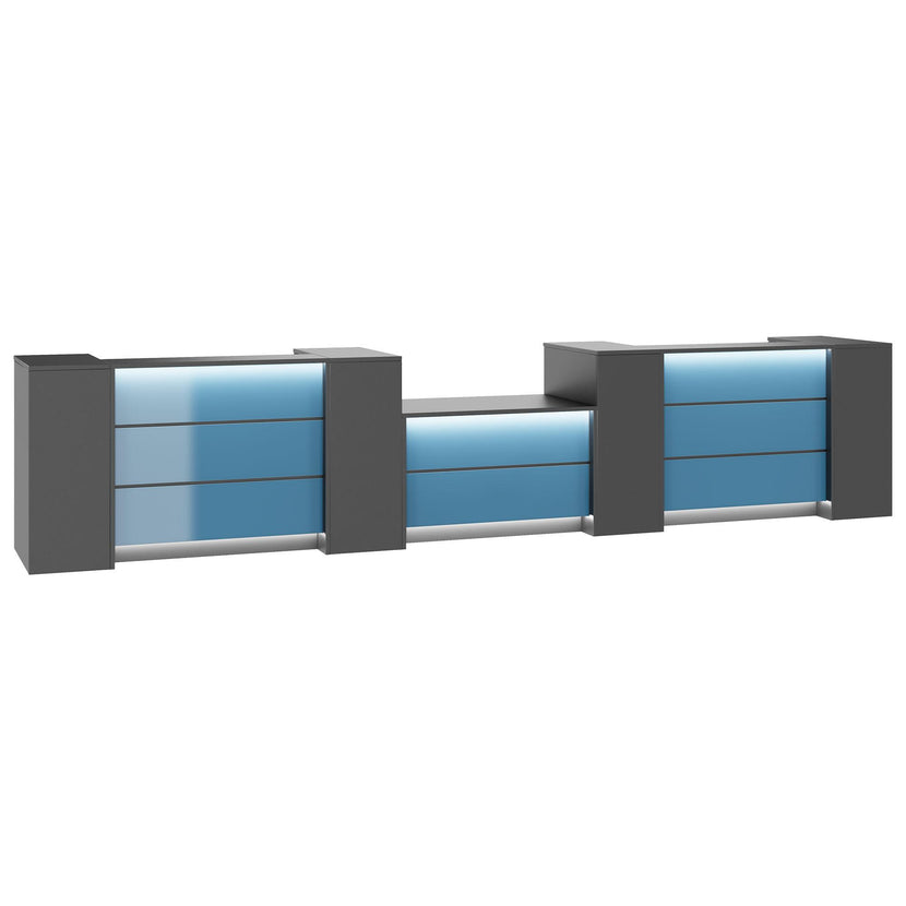 NOVUM Empfangstheke | 5200 - 6000 mm, Multicolor-LED-Beleuchtung, Anthrazit