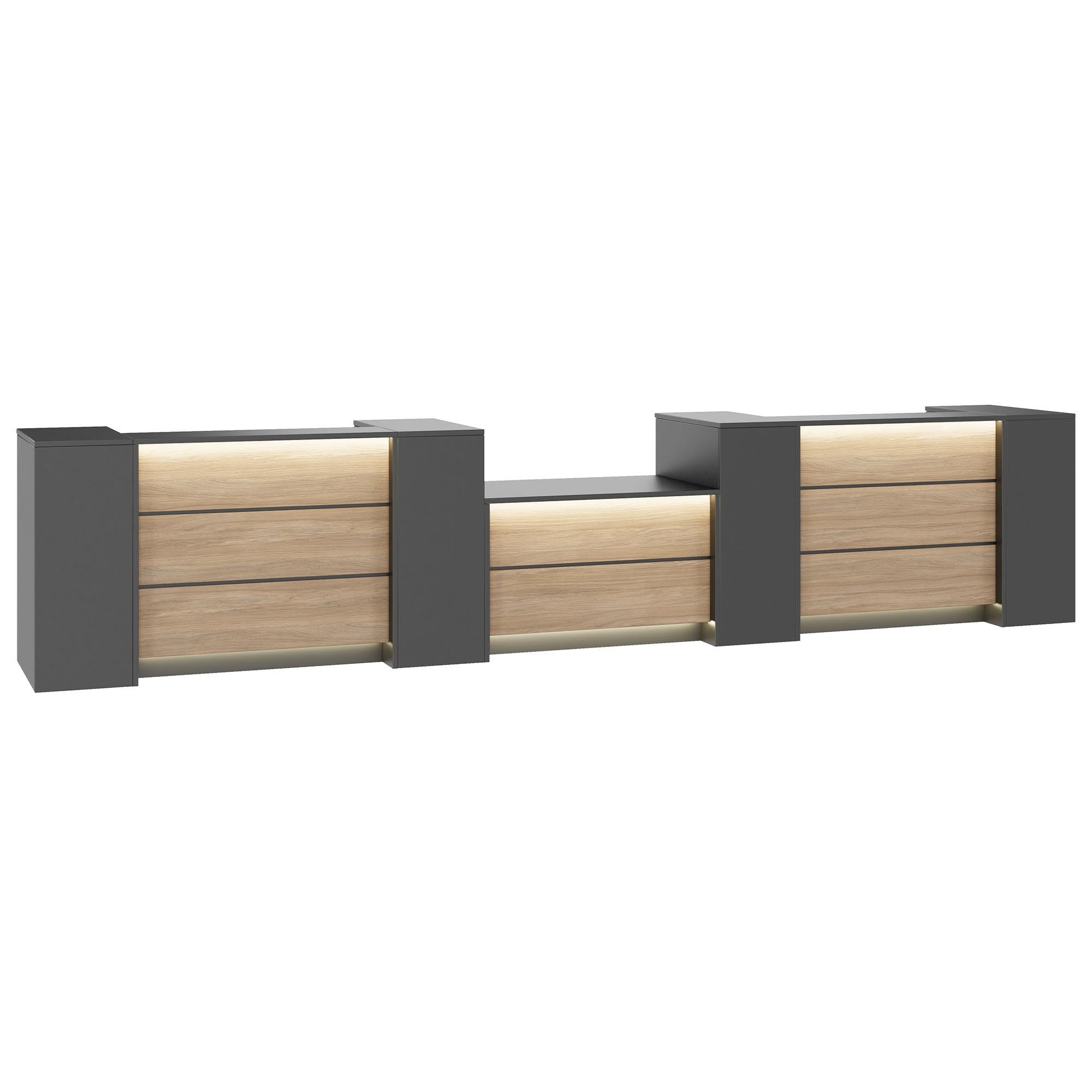 NOVUM Empfangstheke | 5200 - 6000 mm, Multicolor-LED-Beleuchtung, Anthrazit