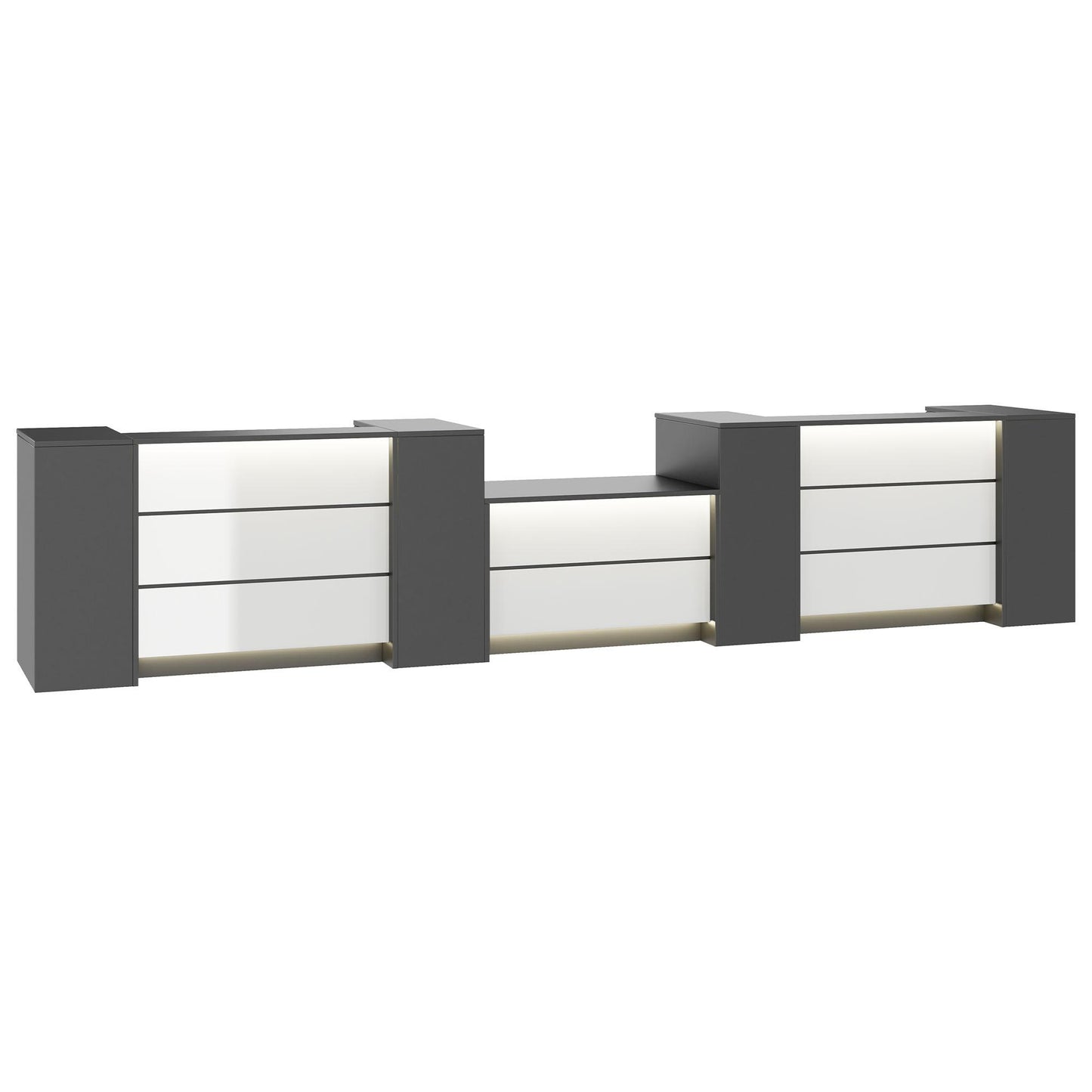 NOVUM Empfangstheke | 5200 - 6000 mm, Multicolor-LED-Beleuchtung, Anthrazit