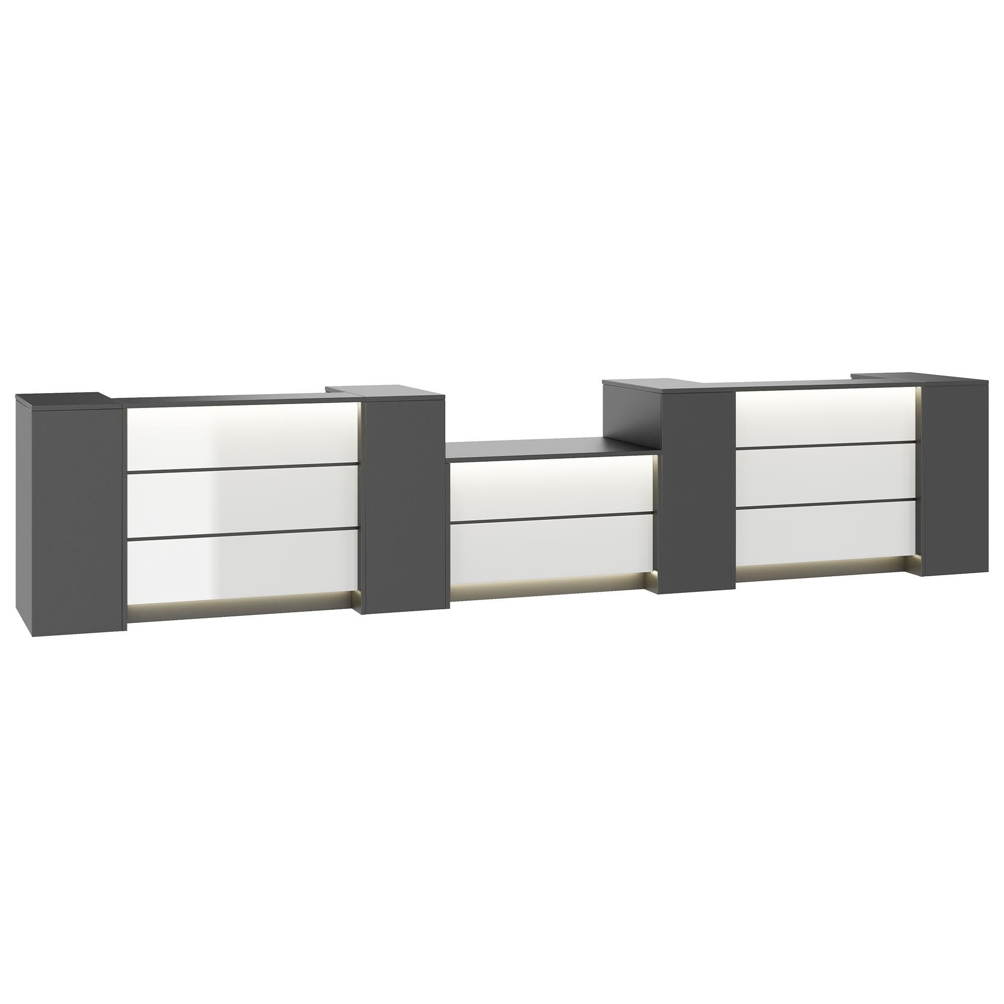 NOVUM Empfangstheke | 5200 - 6000 mm, Multicolor-LED-Beleuchtung, Anthrazit