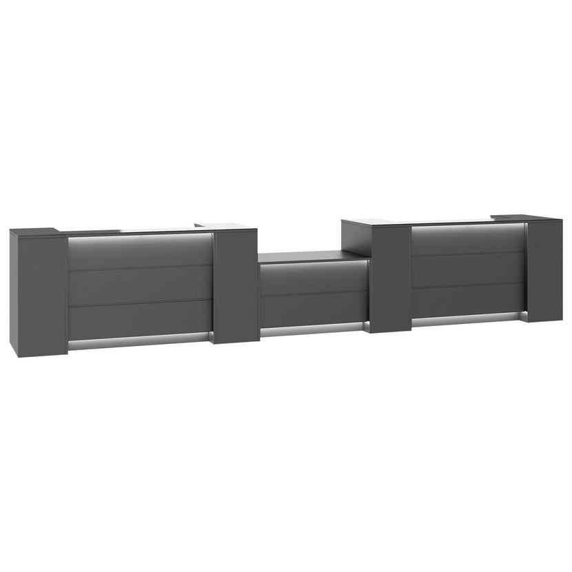 NOVUM Empfangstheke | 5200 - 6000 mm, Multicolor-LED-Beleuchtung, Anthrazit