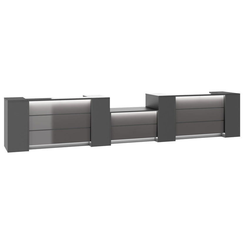 NOVUM Empfangstheke | 5200 - 6000 mm, Multicolor-LED-Beleuchtung, Anthrazit