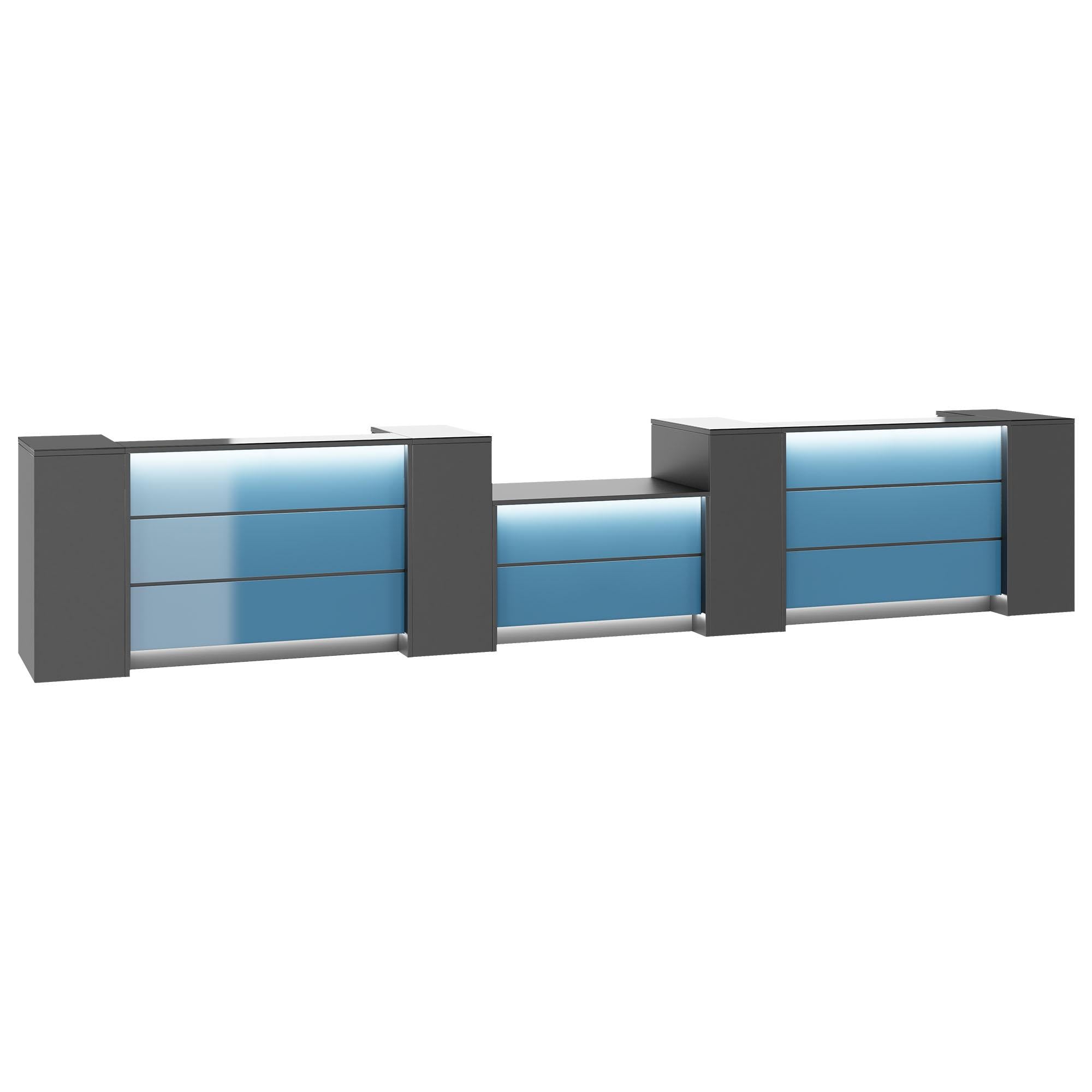 NOVUM Empfangstheke | 5200 - 6000 mm, Multicolor-LED-Beleuchtung, Anthrazit