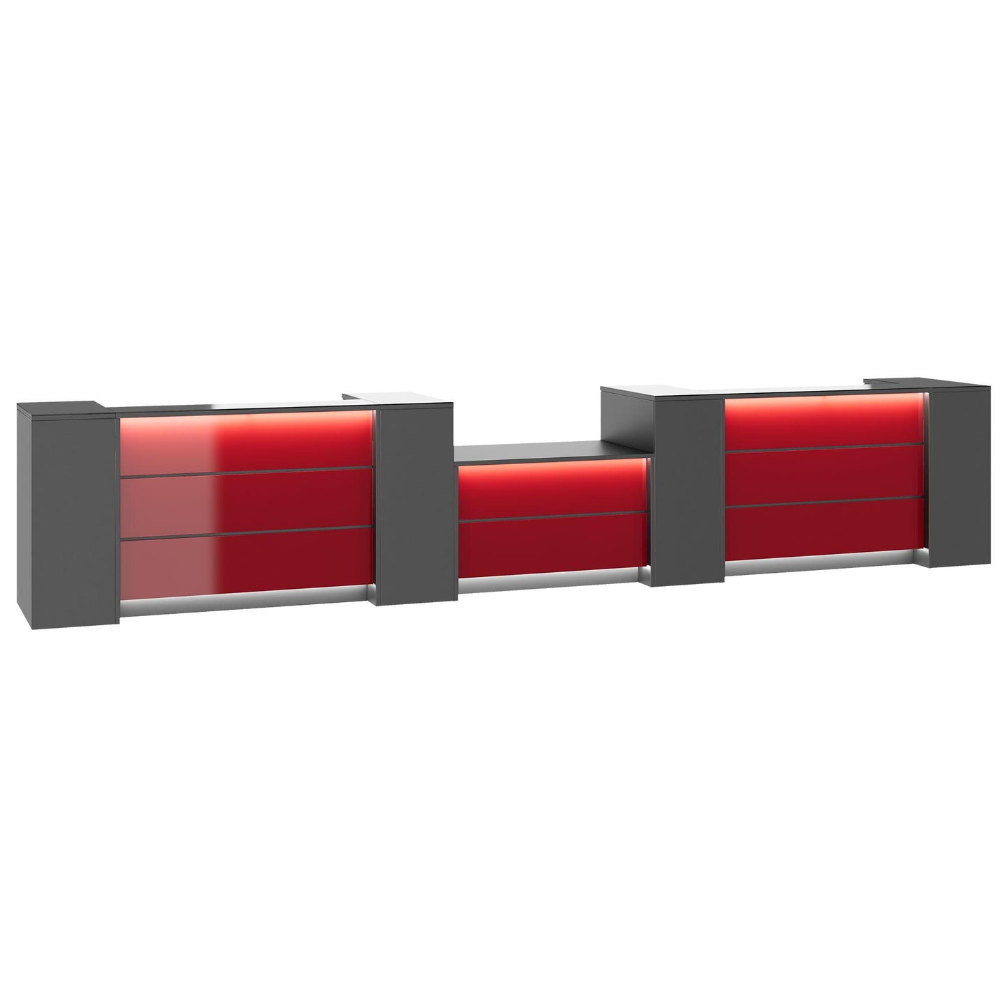 NOVUM Empfangstheke | 5200 - 6000 mm, Multicolor-LED-Beleuchtung, Anthrazit