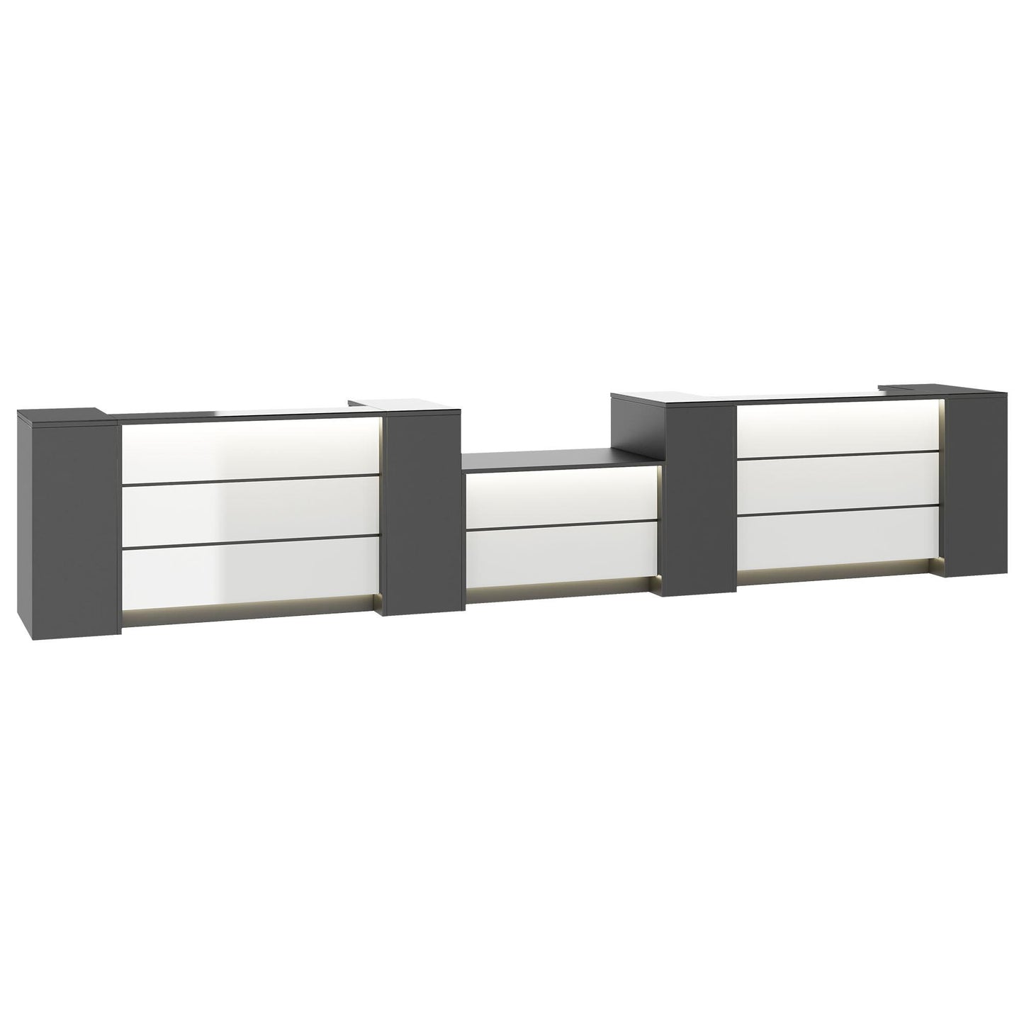 NOVUM Empfangstheke | 5200 - 6000 mm, Multicolor-LED-Beleuchtung, Anthrazit