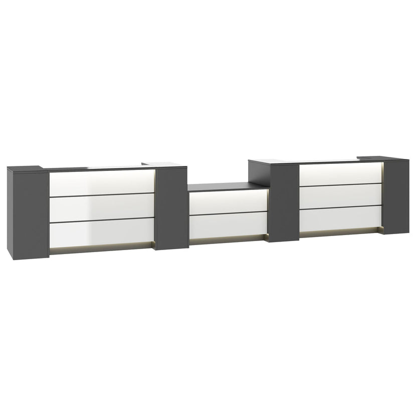 NOVUM Empfangstheke | 5200 - 6000 mm, Multicolor-LED-Beleuchtung, Anthrazit