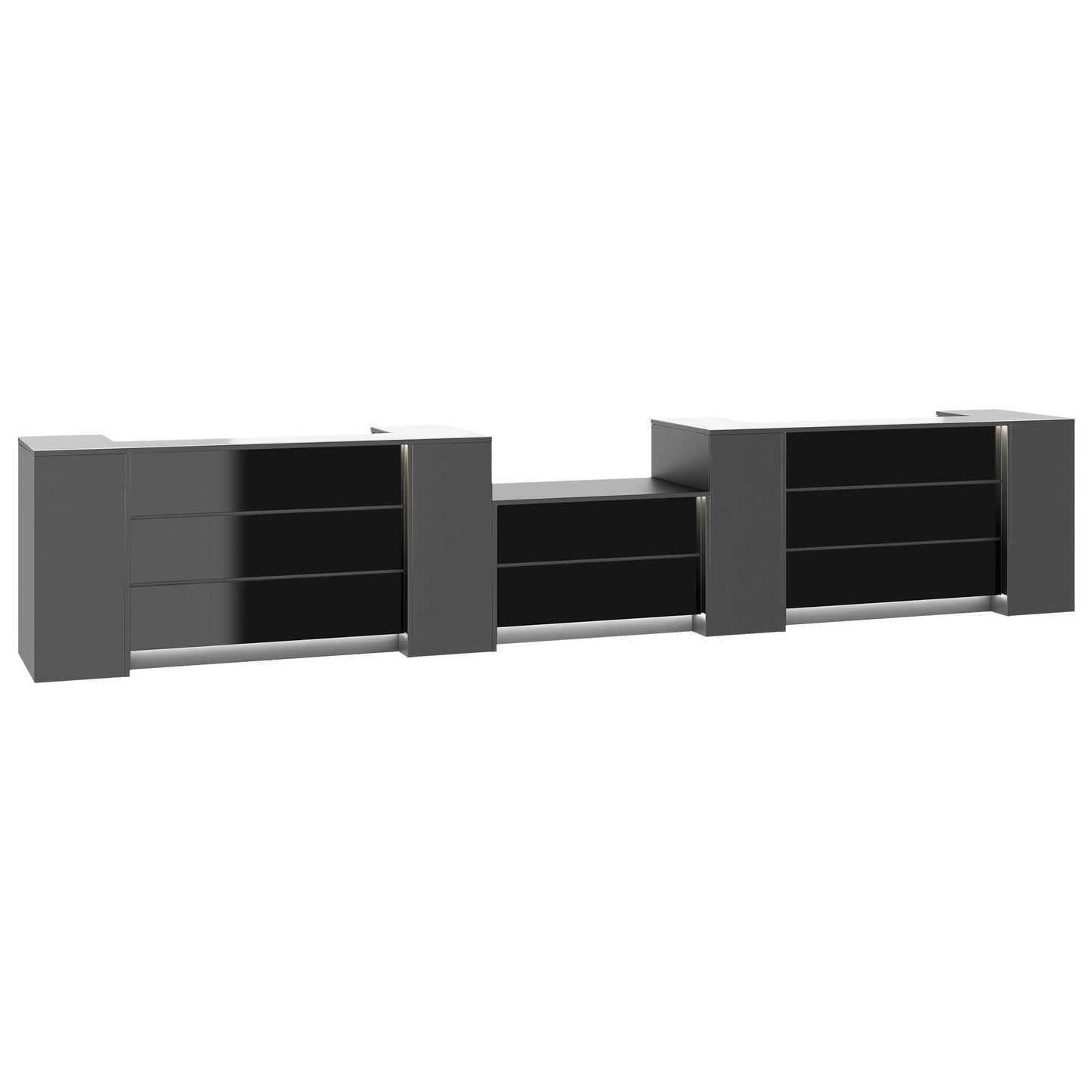 NOVUM Empfangstheke | 5200 - 6000 mm, Multicolor-LED-Beleuchtung, Anthrazit