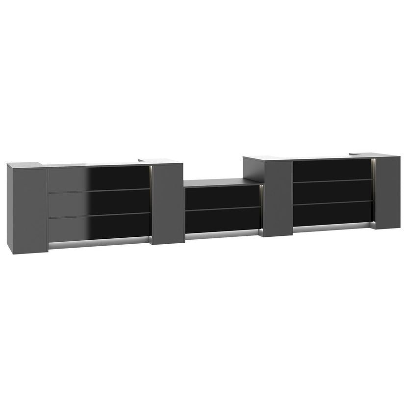 NOVUM Empfangstheke | 5200 - 6000 mm, Multicolor-LED-Beleuchtung, Anthrazit