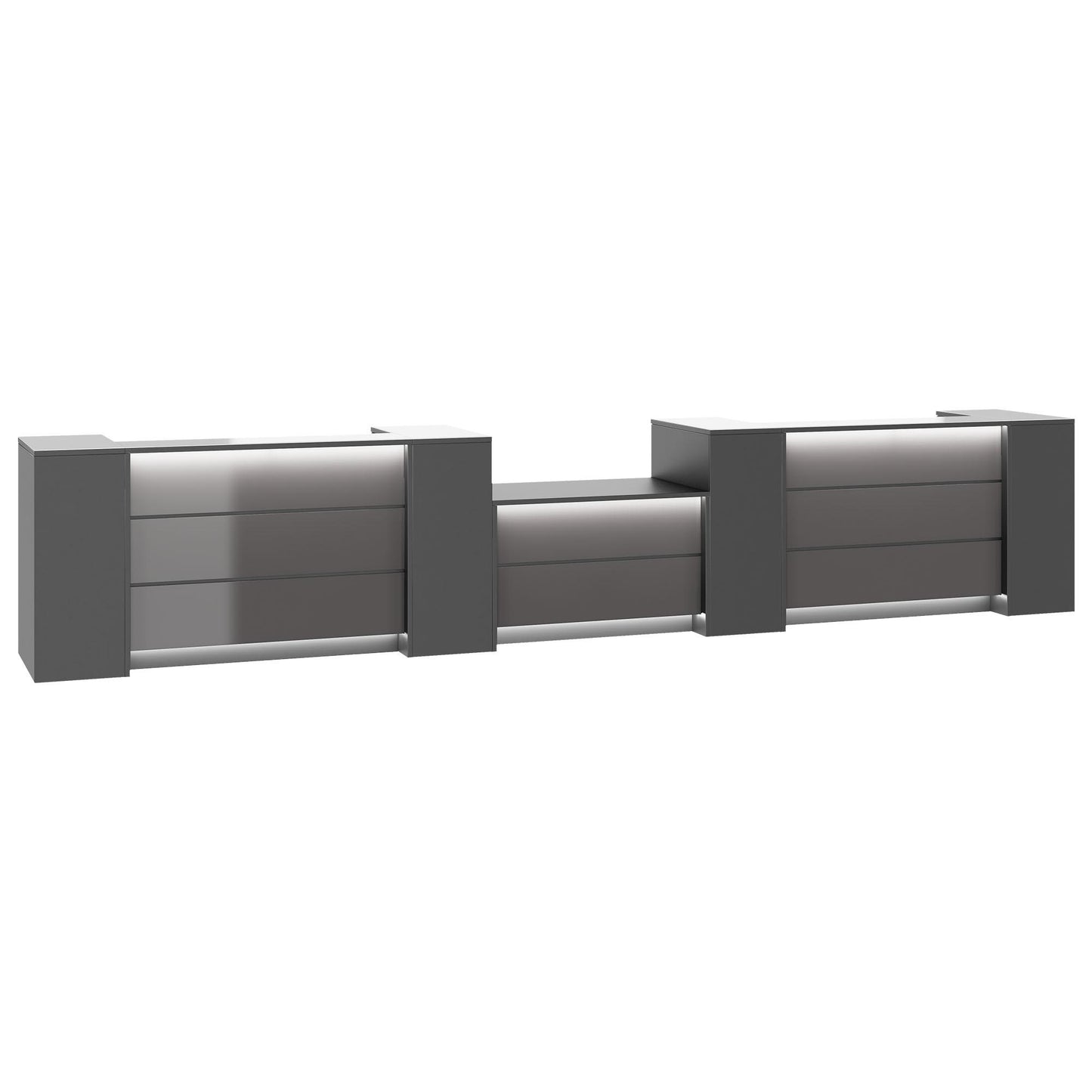 NOVUM Empfangstheke | 5200 - 6000 mm, Multicolor-LED-Beleuchtung, Anthrazit