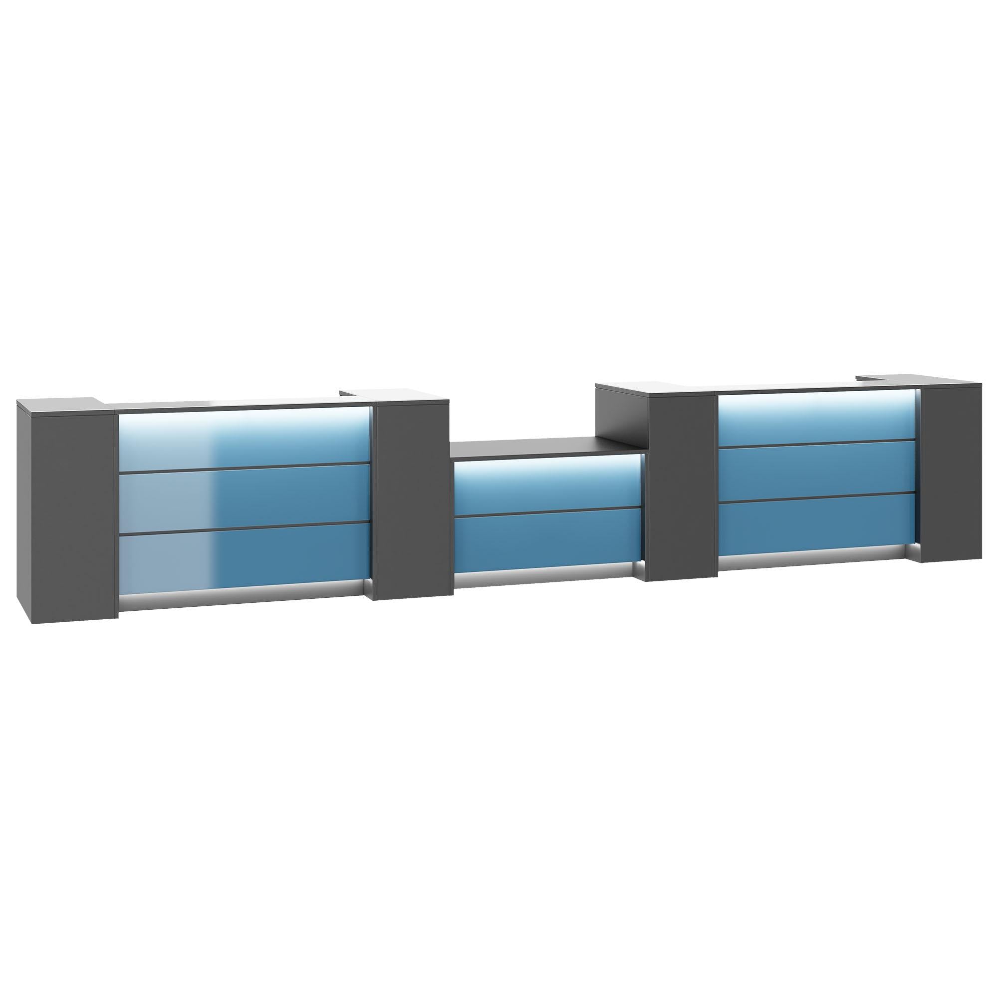 NOVUM Empfangstheke | 5200 - 6000 mm, Multicolor-LED-Beleuchtung, Anthrazit