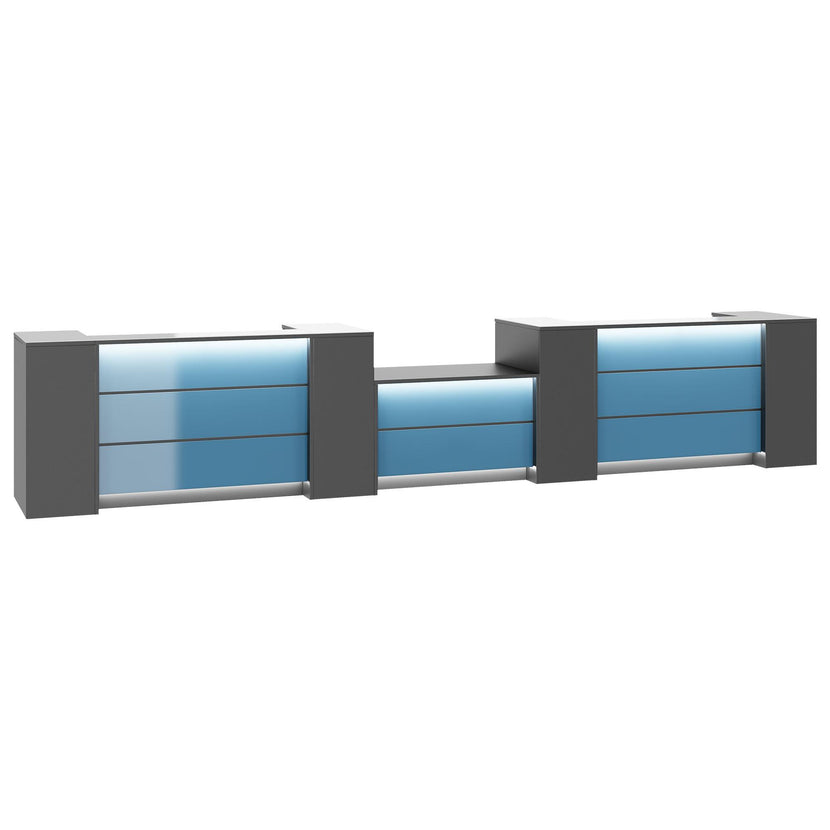 NOVUM Empfangstheke | 5200 - 6000 mm, Multicolor-LED-Beleuchtung, Anthrazit