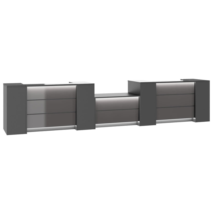 NOVUM Empfangstheke | 5200 - 6000 mm, Multicolor-LED-Beleuchtung, Anthrazit