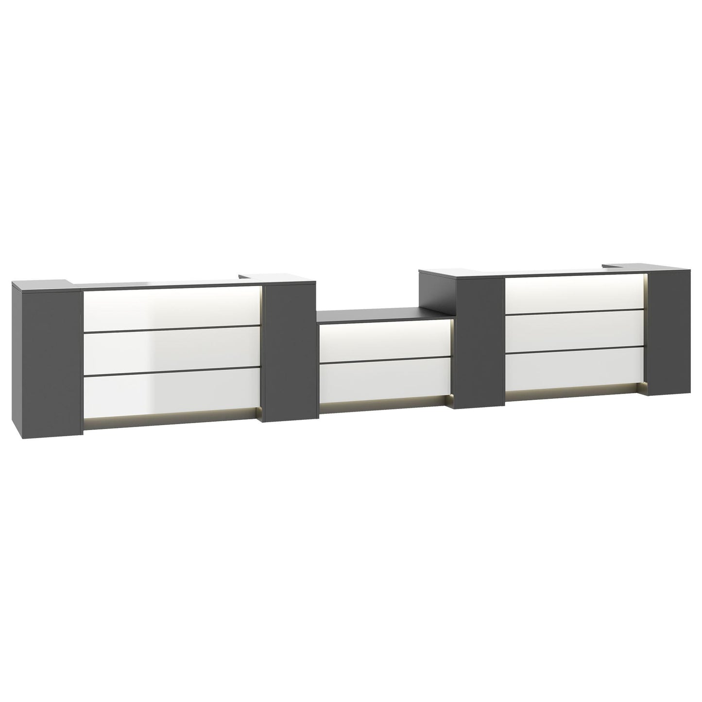 NOVUM Empfangstheke | 5200 - 6000 mm, Multicolor-LED-Beleuchtung, Anthrazit