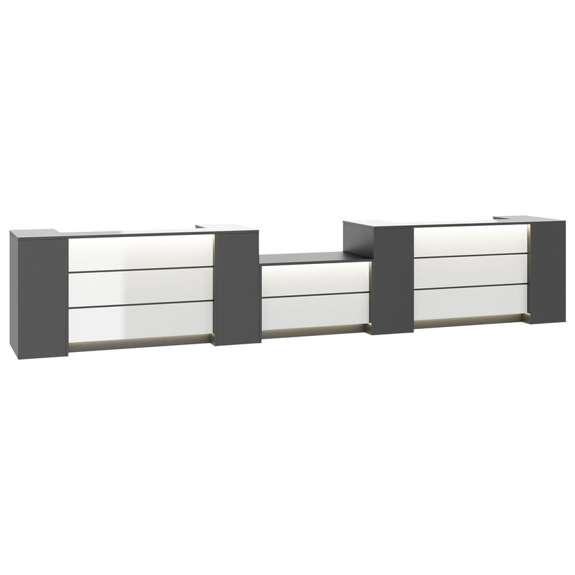 NOVUM Empfangstheke | 5200 - 6000 mm, Multicolor-LED-Beleuchtung, Anthrazit