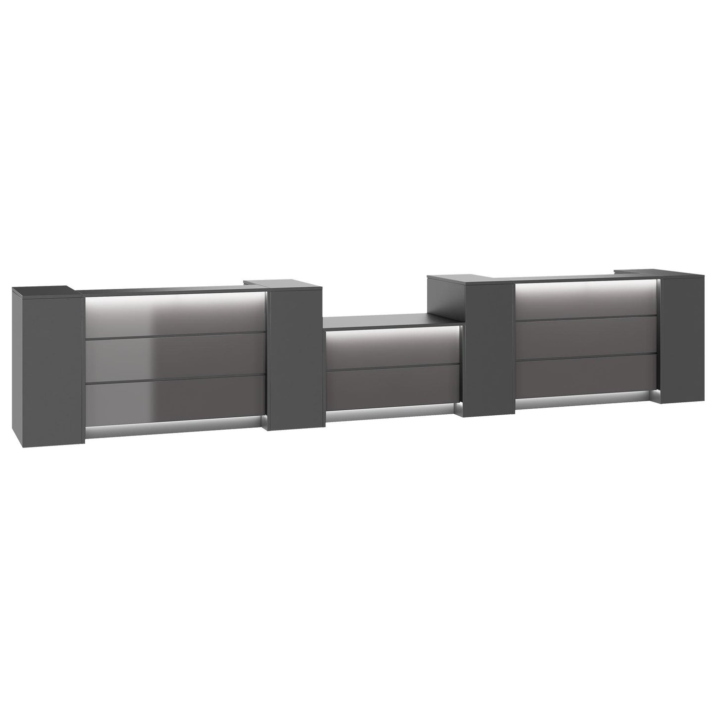 NOVUM Empfangstheke | 5200 - 6000 mm, Multicolor-LED-Beleuchtung, Anthrazit