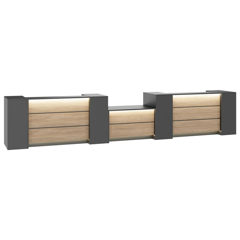 NOVUM Empfangstheke | 5200 - 6000 mm, Multicolor-LED-Beleuchtung, Anthrazit