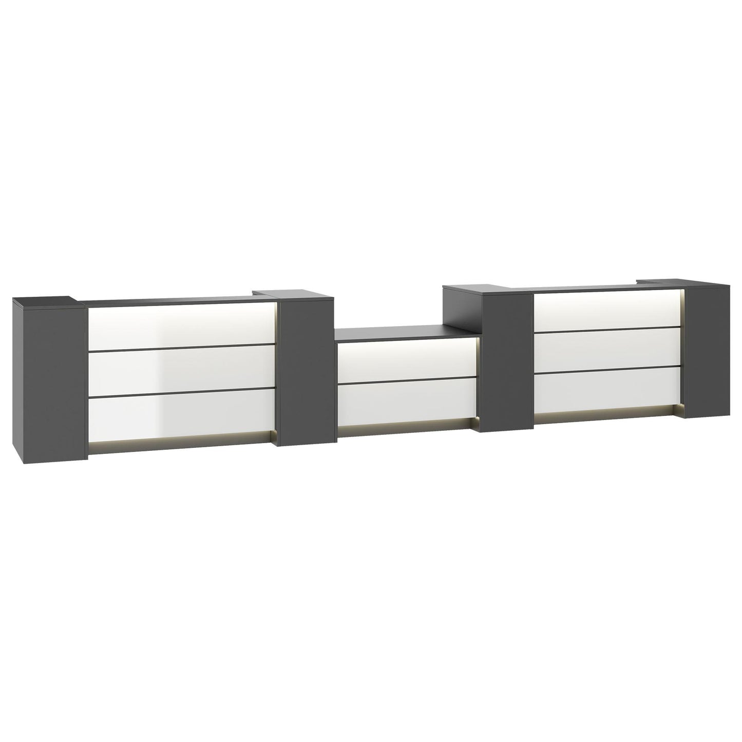 NOVUM Empfangstheke | 5200 - 6000 mm, Multicolor-LED-Beleuchtung, Anthrazit