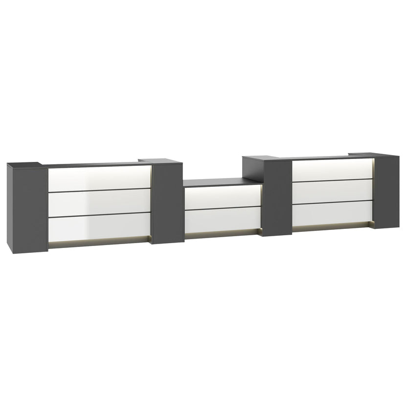 NOVUM Empfangstheke | 5200 - 6000 mm, Multicolor-LED-Beleuchtung, Anthrazit