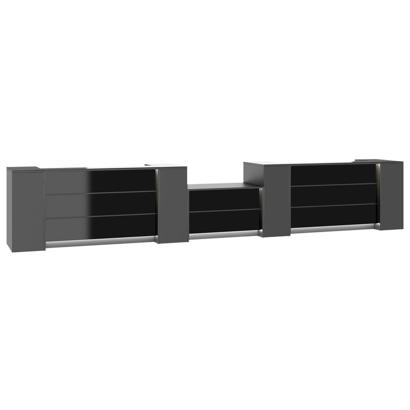 NOVUM Empfangstheke | 5200 - 6000 mm, Multicolor-LED-Beleuchtung, Anthrazit