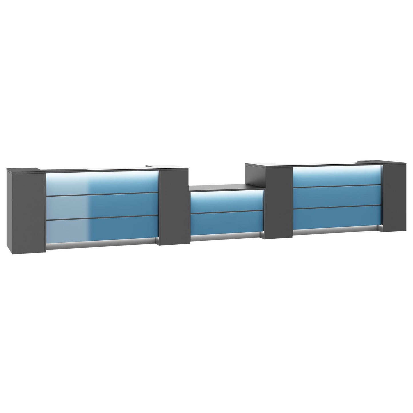 NOVUM Empfangstheke | 5200 - 6000 mm, Multicolor-LED-Beleuchtung, Anthrazit