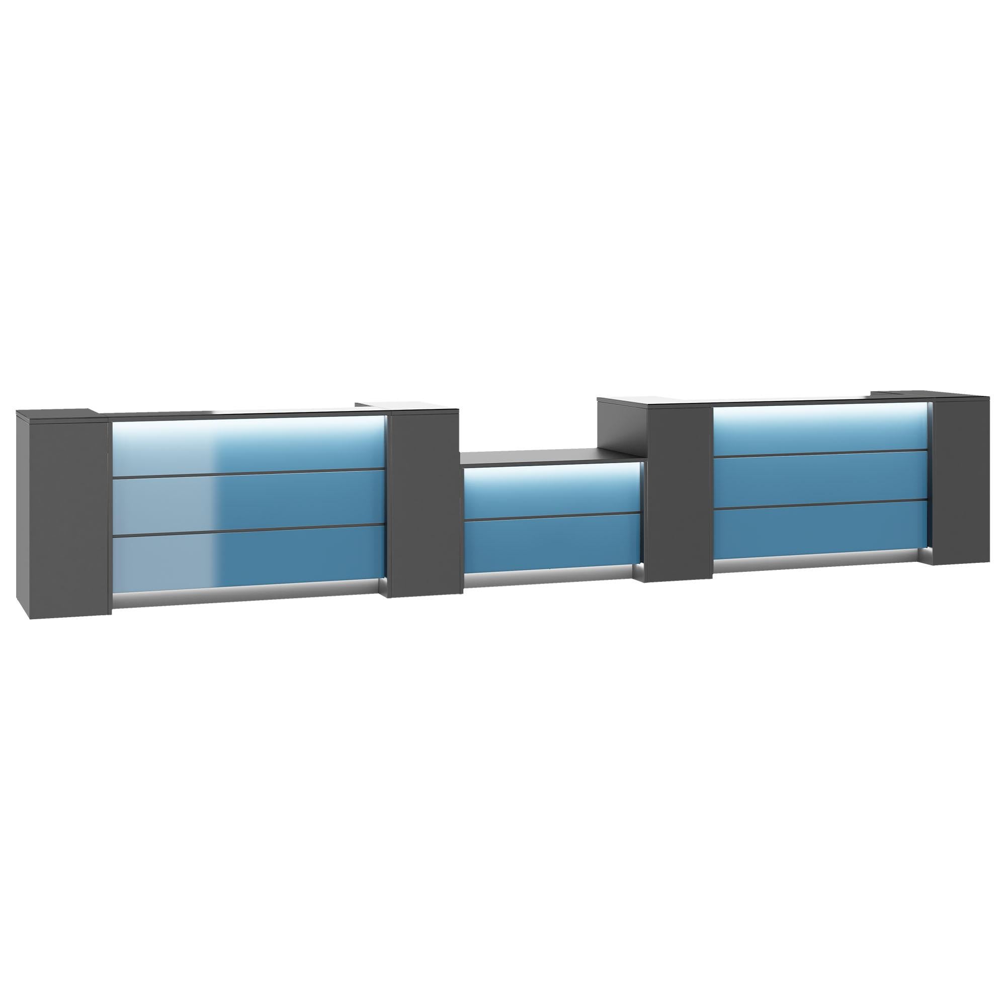 NOVUM Empfangstheke | 5200 - 6000 mm, Multicolor-LED-Beleuchtung, Anthrazit