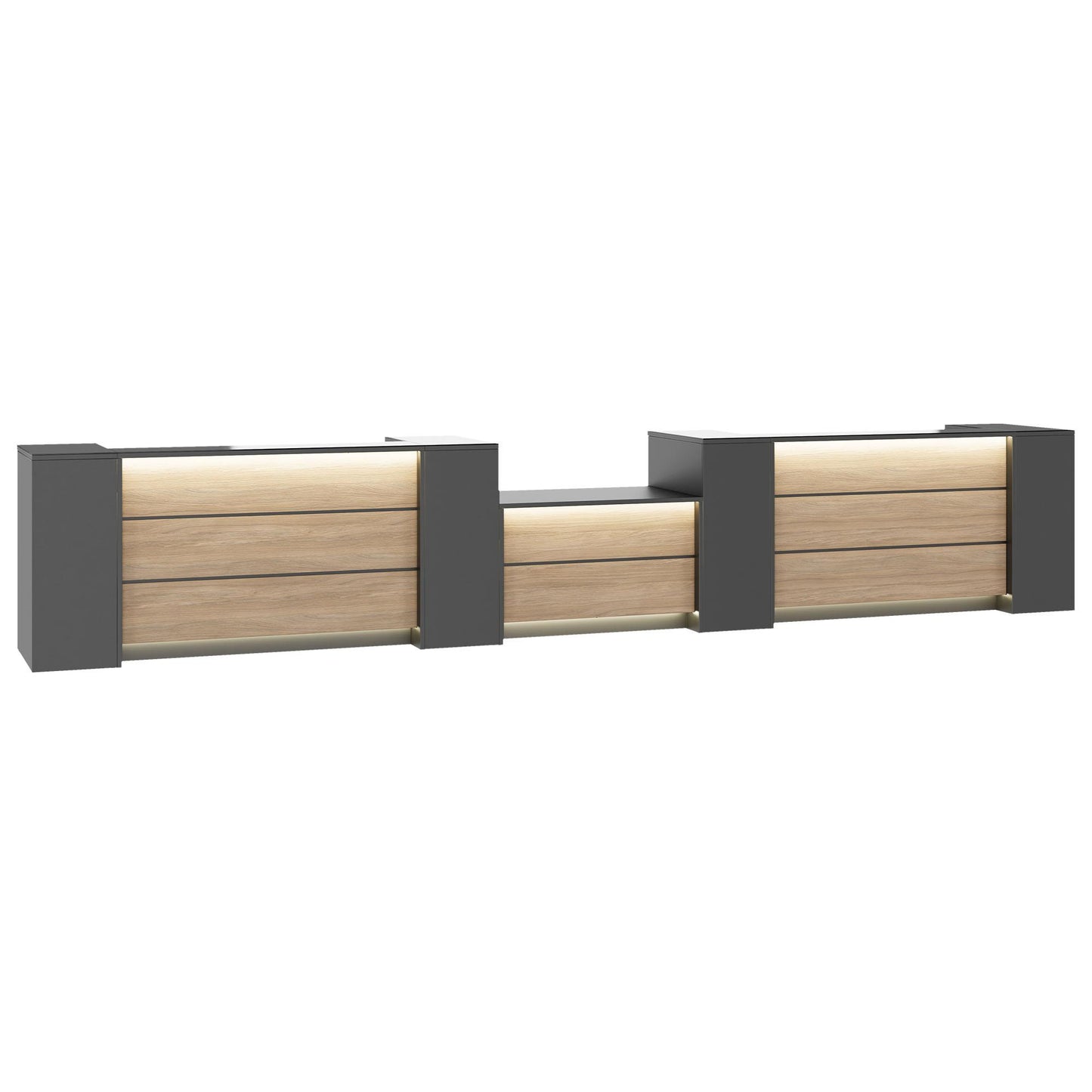 NOVUM Empfangstheke | 5200 - 6000 mm, Multicolor-LED-Beleuchtung, Anthrazit