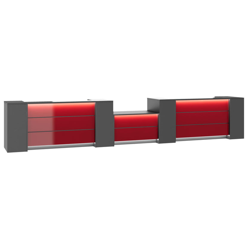 NOVUM Empfangstheke | 5200 - 6000 mm, Multicolor-LED-Beleuchtung, Anthrazit