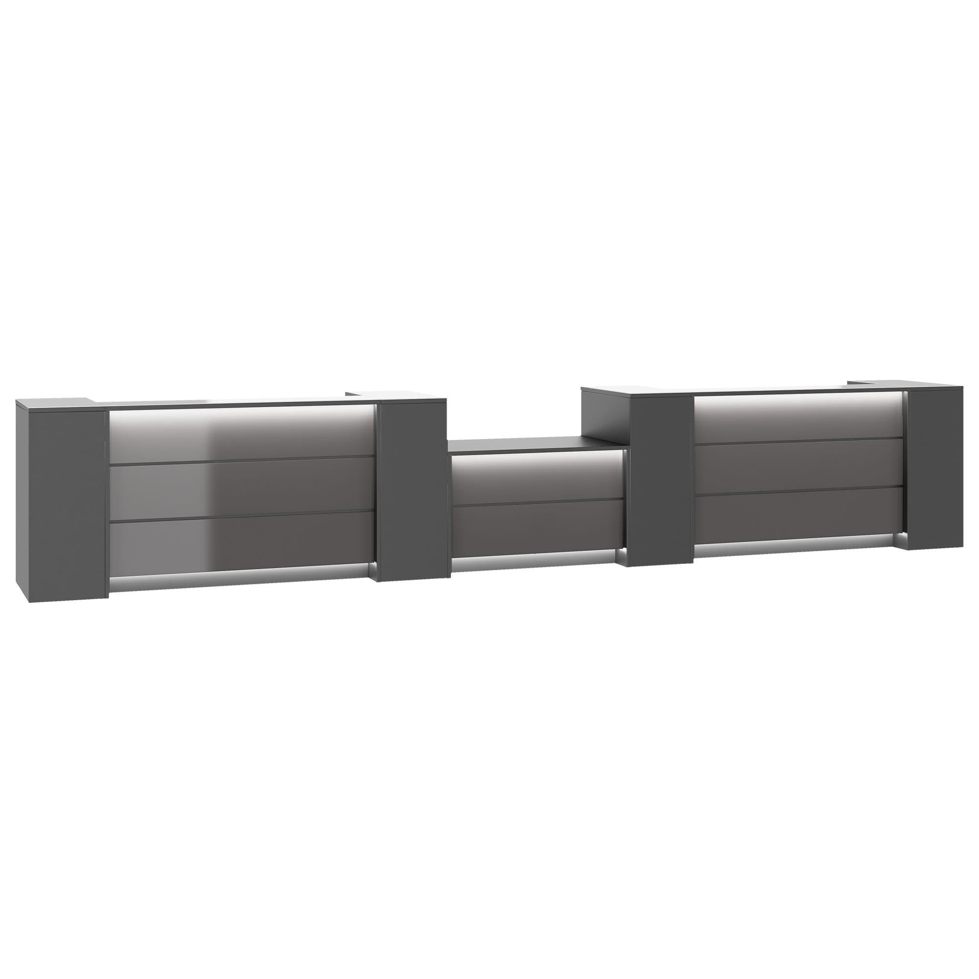 NOVUM Empfangstheke | 5200 - 6000 mm, Multicolor-LED-Beleuchtung, Anthrazit