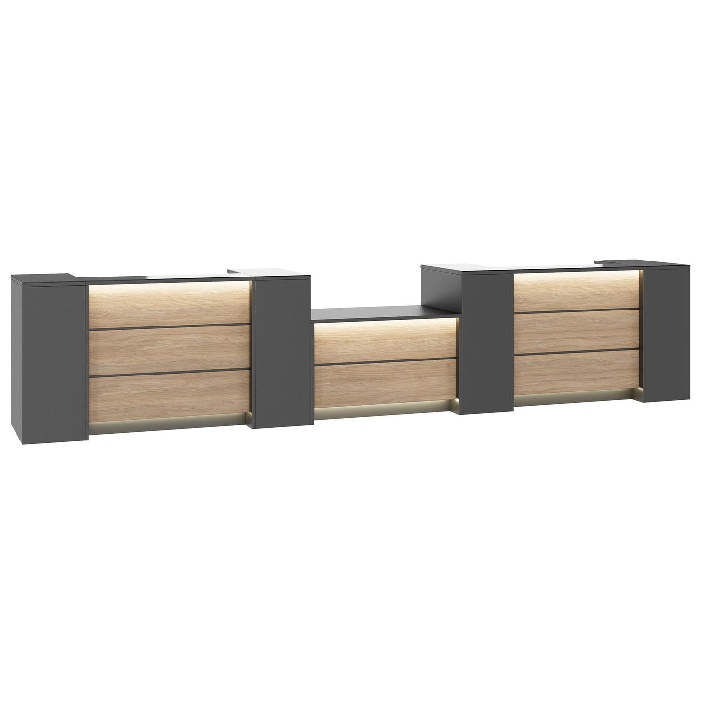 NOVUM Empfangstheke | 5200 - 6000 mm, Multicolor-LED-Beleuchtung, Anthrazit
