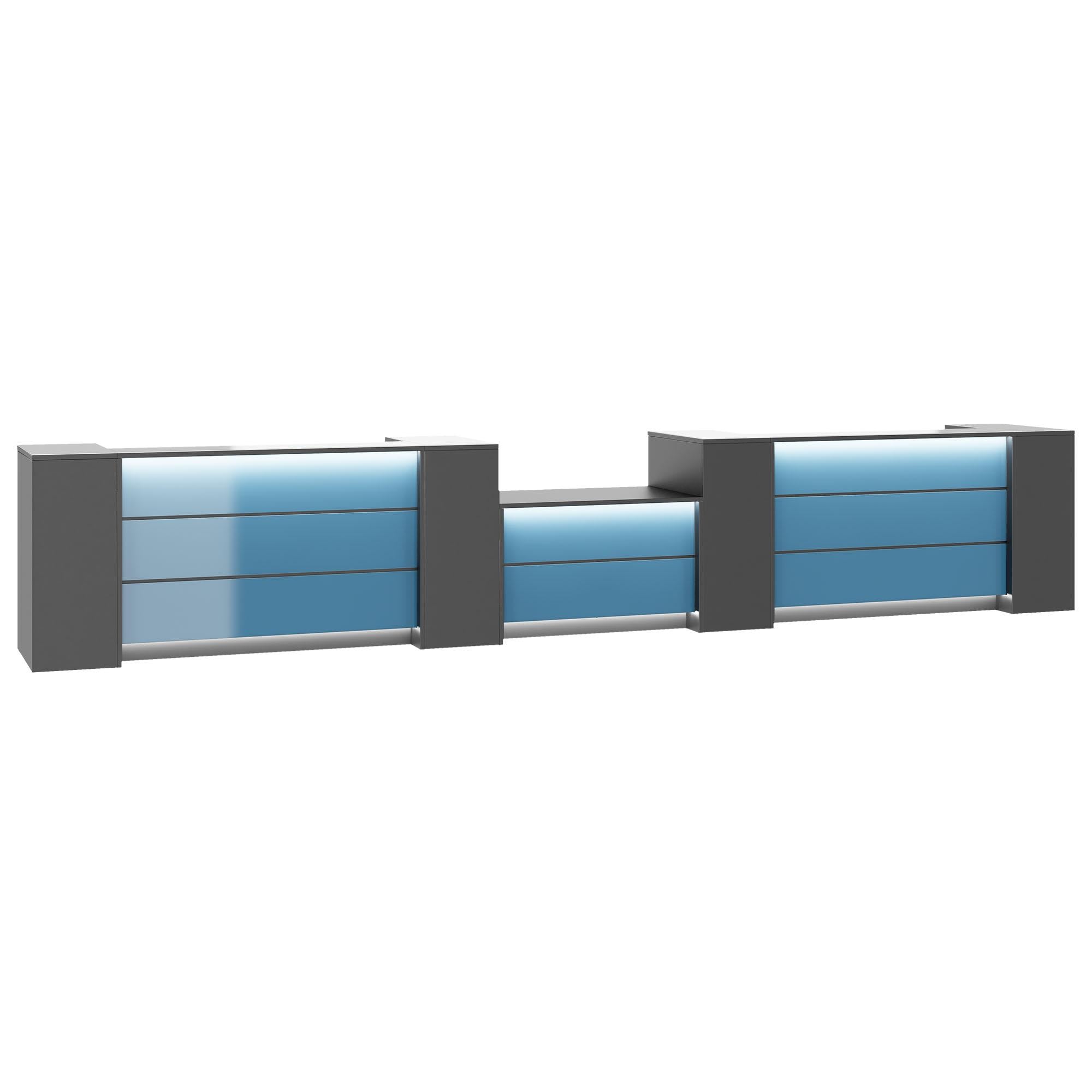 NOVUM Empfangstheke | 5200 - 6000 mm, Multicolor-LED-Beleuchtung, Anthrazit