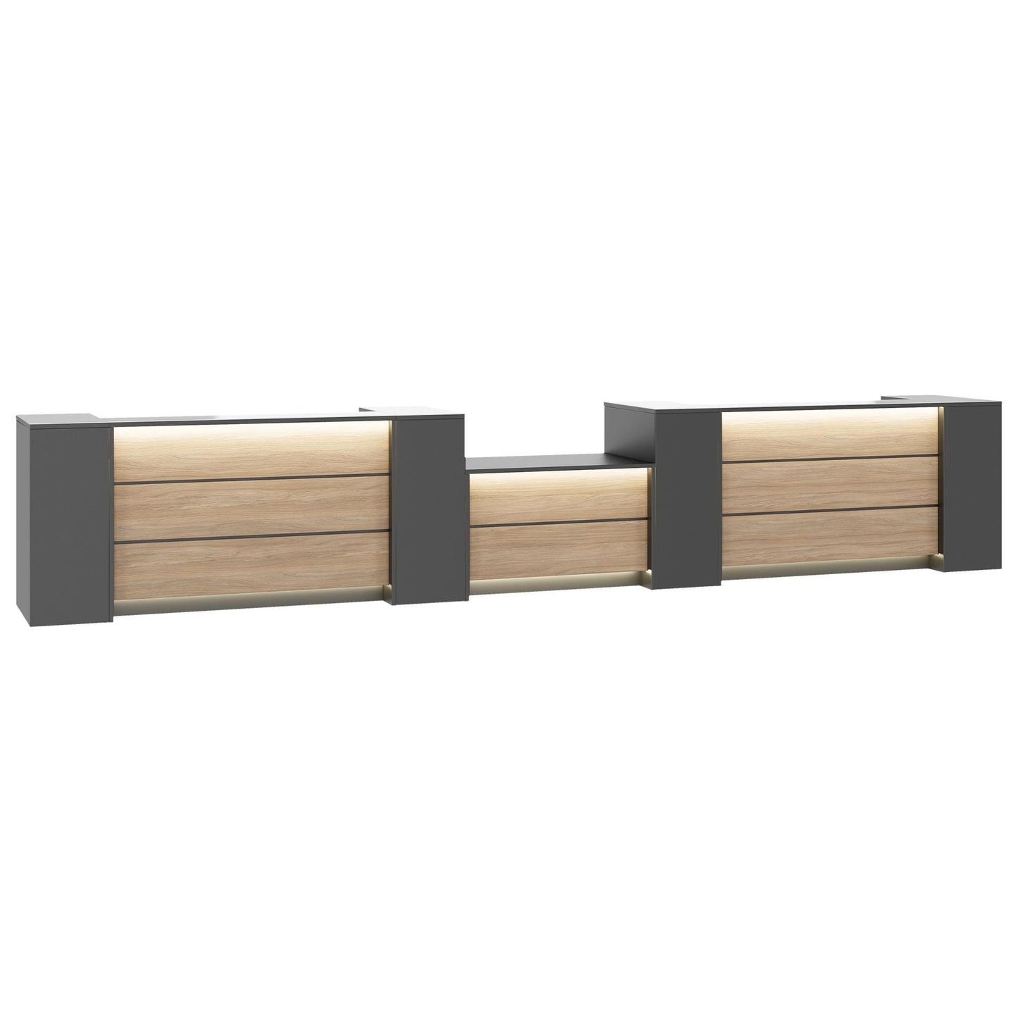 NOVUM Empfangstheke | 5200 - 6000 mm, Multicolor-LED-Beleuchtung, Anthrazit