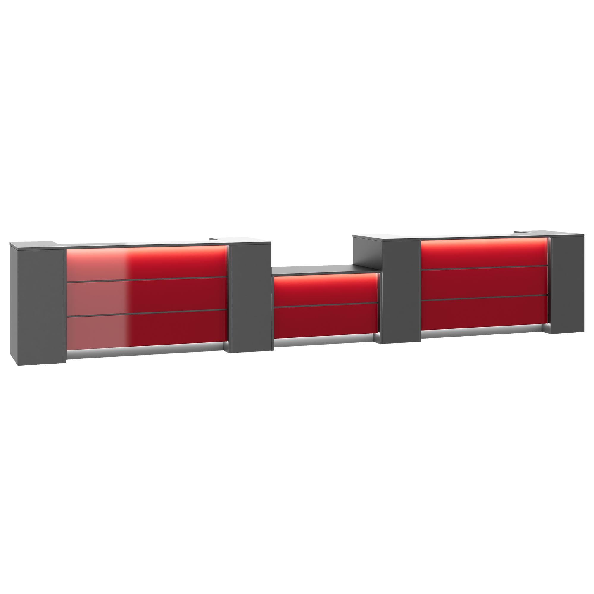 NOVUM Empfangstheke | 5200 - 6000 mm, Multicolor-LED-Beleuchtung, Anthrazit