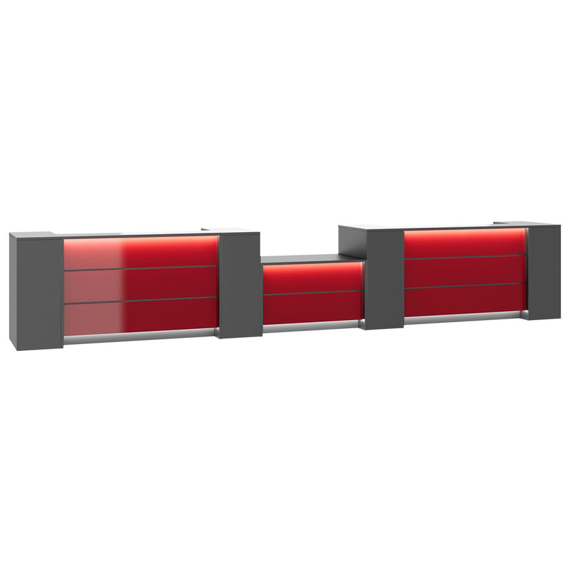 NOVUM Empfangstheke | 5200 - 6000 mm, Multicolor-LED-Beleuchtung, Anthrazit