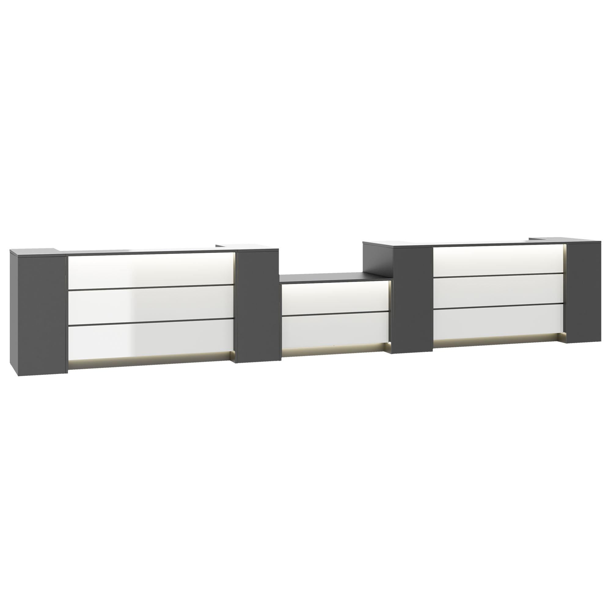 NOVUM Empfangstheke | 5200 - 6000 mm, Multicolor-LED-Beleuchtung, Anthrazit