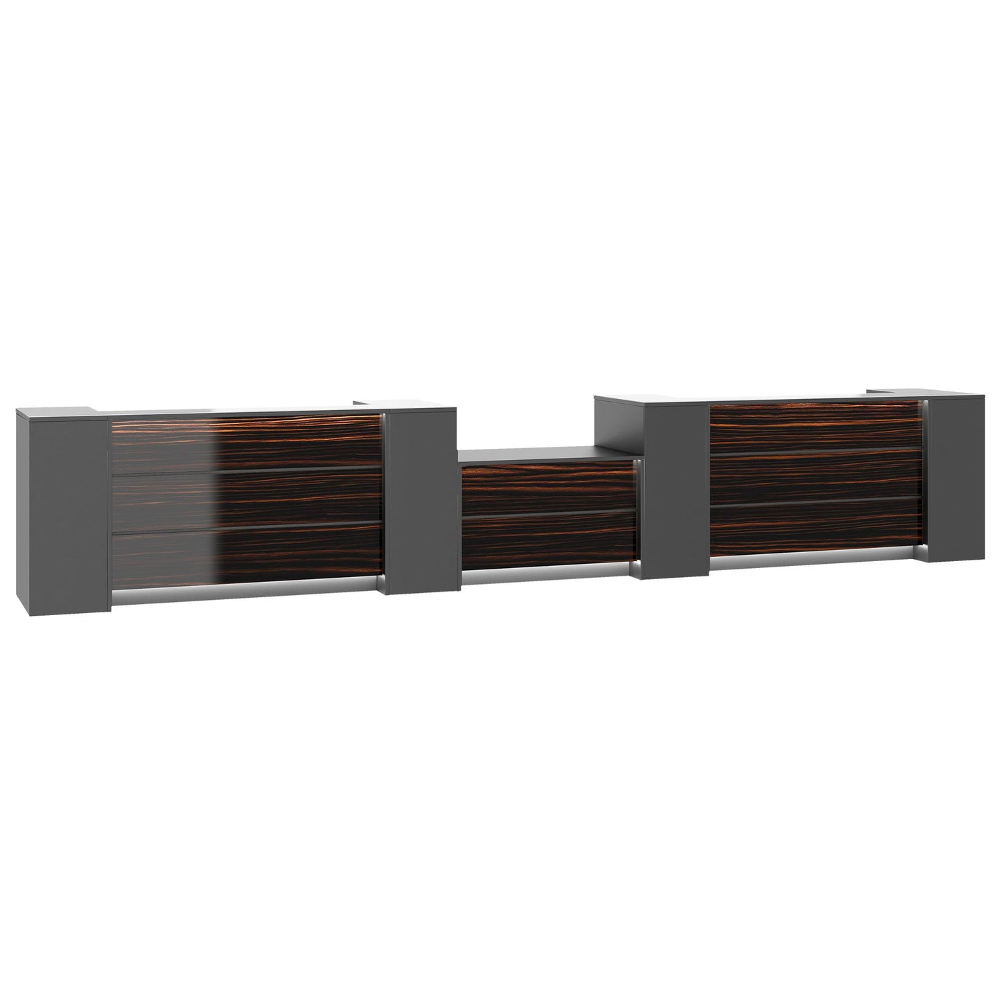NOVUM Empfangstheke | 5200 - 6000 mm, Multicolor-LED-Beleuchtung, Anthrazit