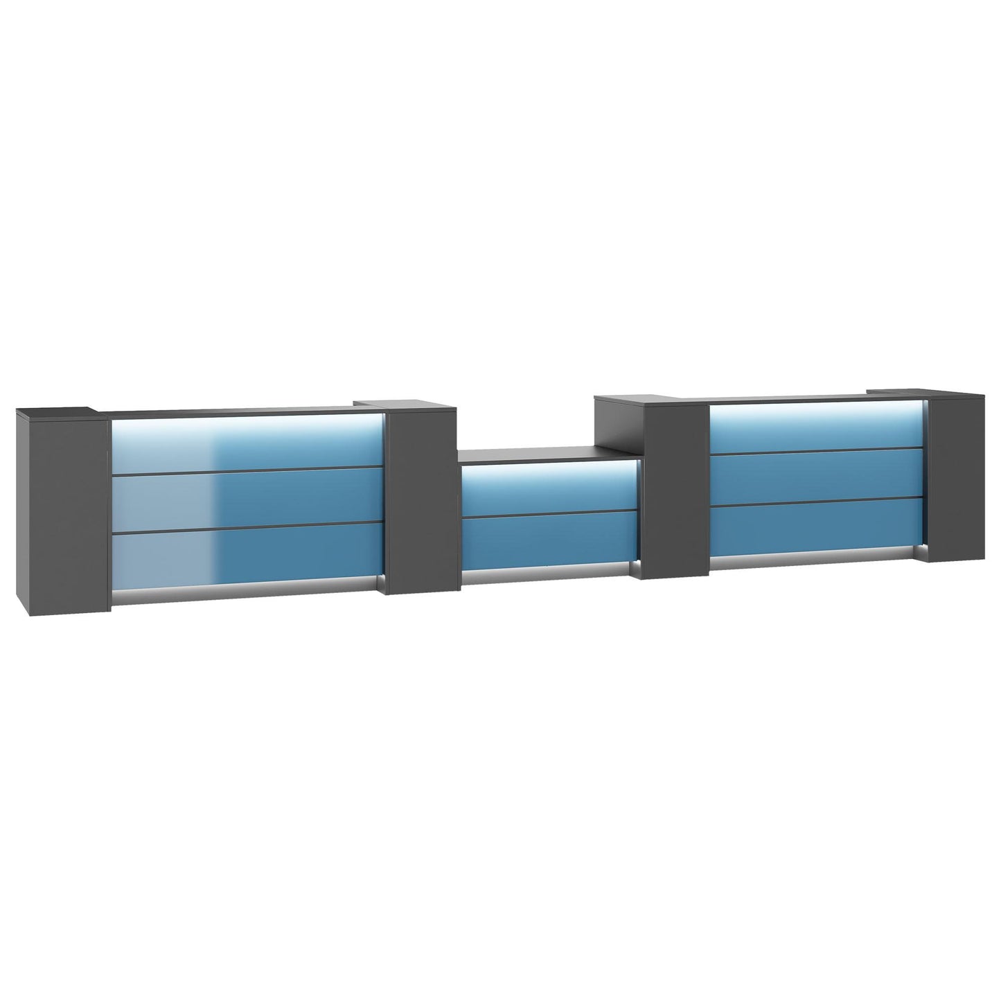 NOVUM Empfangstheke | 5200 - 6000 mm, Multicolor-LED-Beleuchtung, Anthrazit