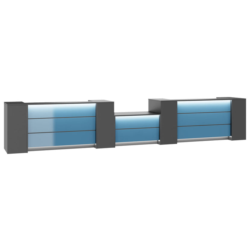 NOVUM Empfangstheke | 5200 - 6000 mm, Multicolor-LED-Beleuchtung, Anthrazit
