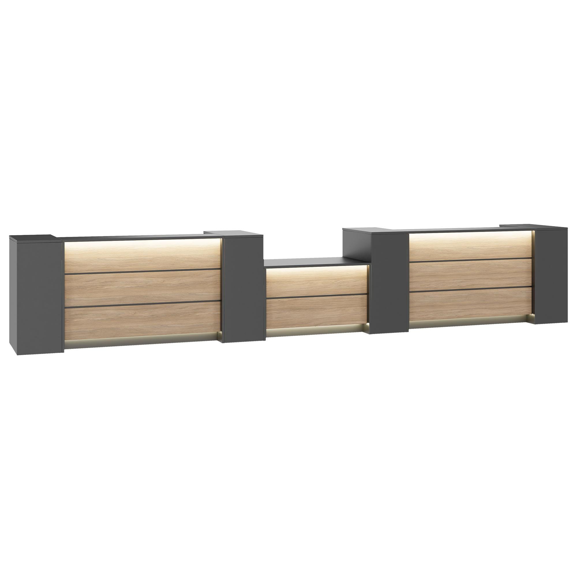 NOVUM Empfangstheke | 5200 - 6000 mm, Multicolor-LED-Beleuchtung, Anthrazit