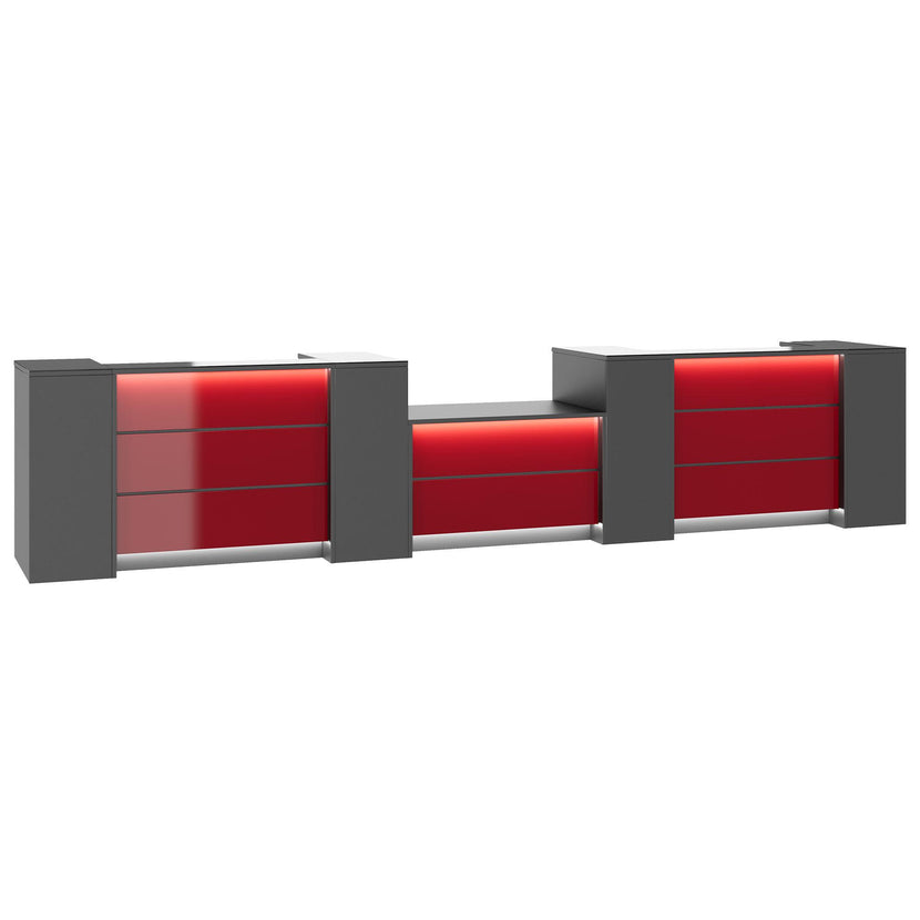 NOVUM Empfangstheke | 5200 - 6000 mm, Multicolor-LED-Beleuchtung, Anthrazit