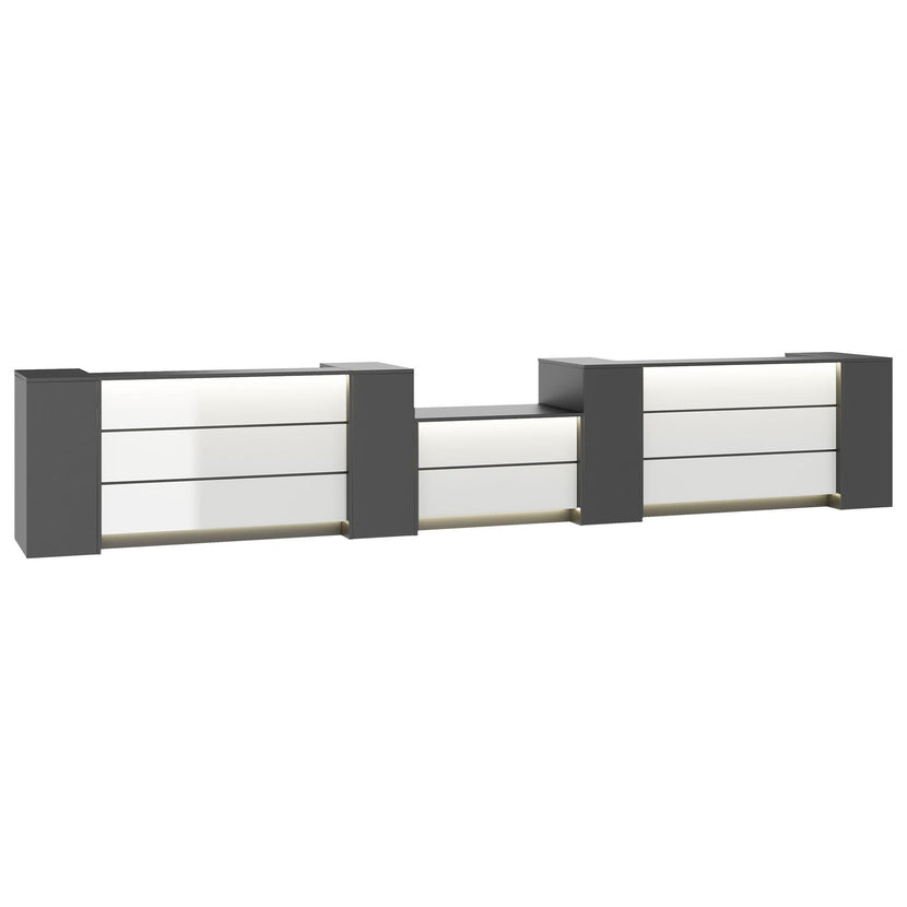 NOVUM Empfangstheke | 5200 - 6000 mm, Multicolor-LED-Beleuchtung, Anthrazit