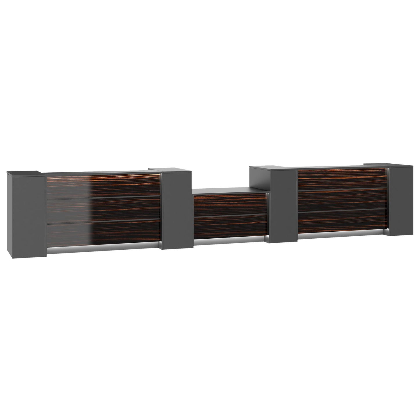 NOVUM Empfangstheke | 5200 - 6000 mm, Multicolor-LED-Beleuchtung, Anthrazit