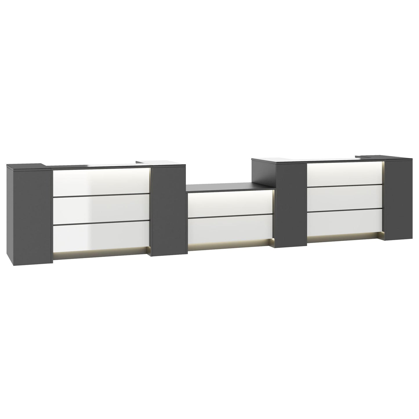 NOVUM Empfangstheke | 5200 - 6000 mm, Multicolor-LED-Beleuchtung, Anthrazit