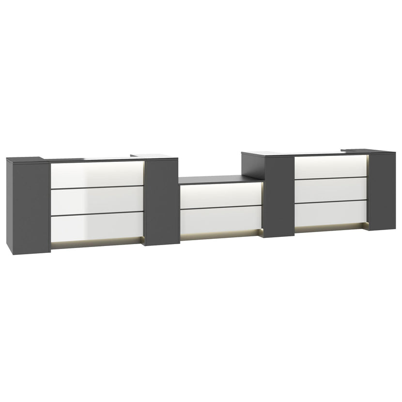 NOVUM Empfangstheke | 5200 - 6000 mm, Multicolor-LED-Beleuchtung, Anthrazit