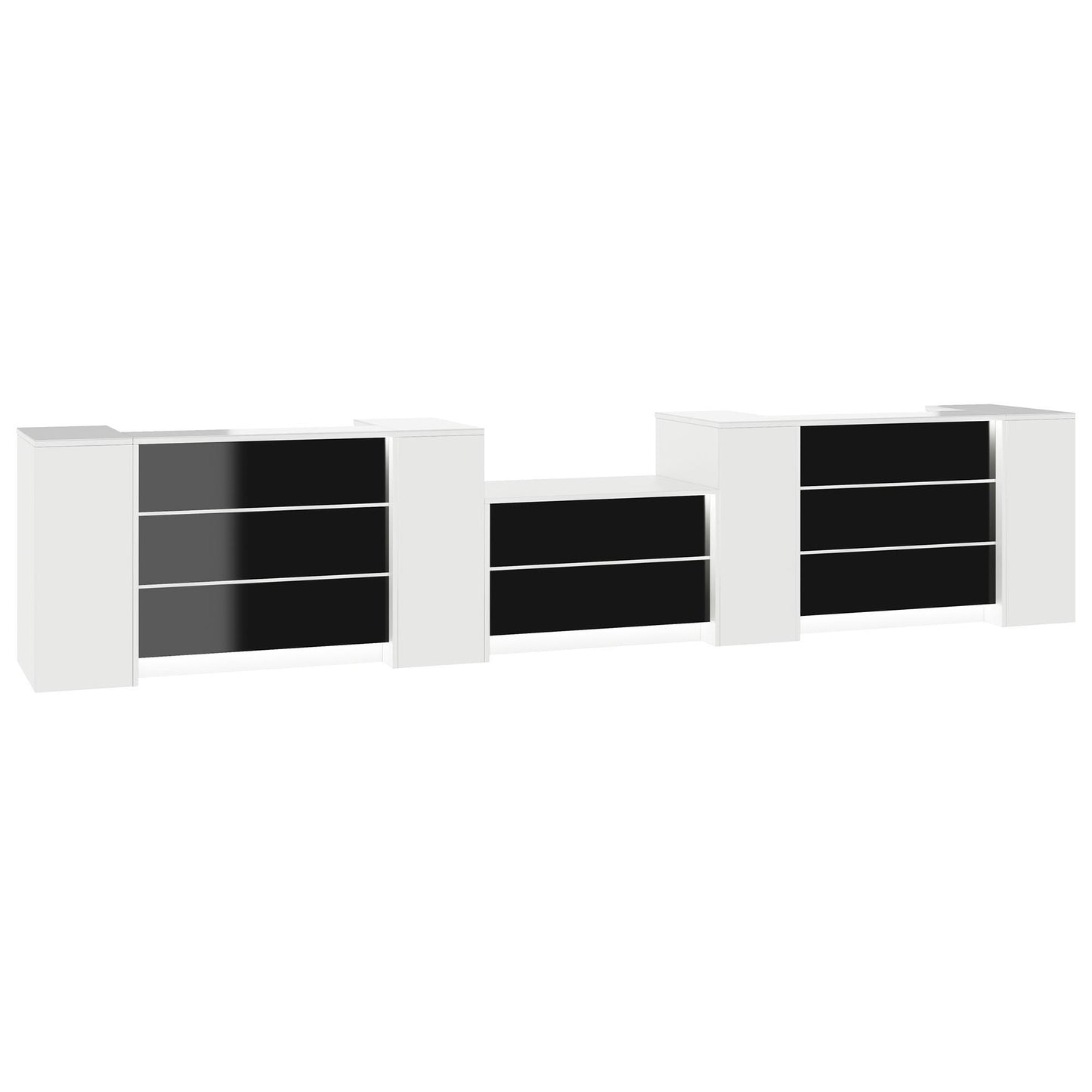 NOVUM Empfangstheke | 5200 - 6000 mm, Multicolor-LED-Beleuchtung, Weiß
