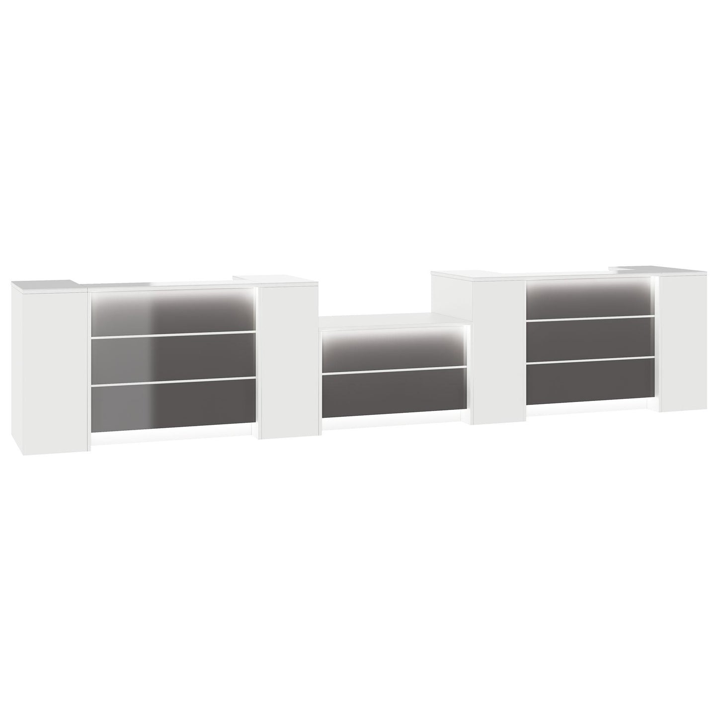 NOVUM Empfangstheke | 5200 - 6000 mm, Multicolor-LED-Beleuchtung, Weiß