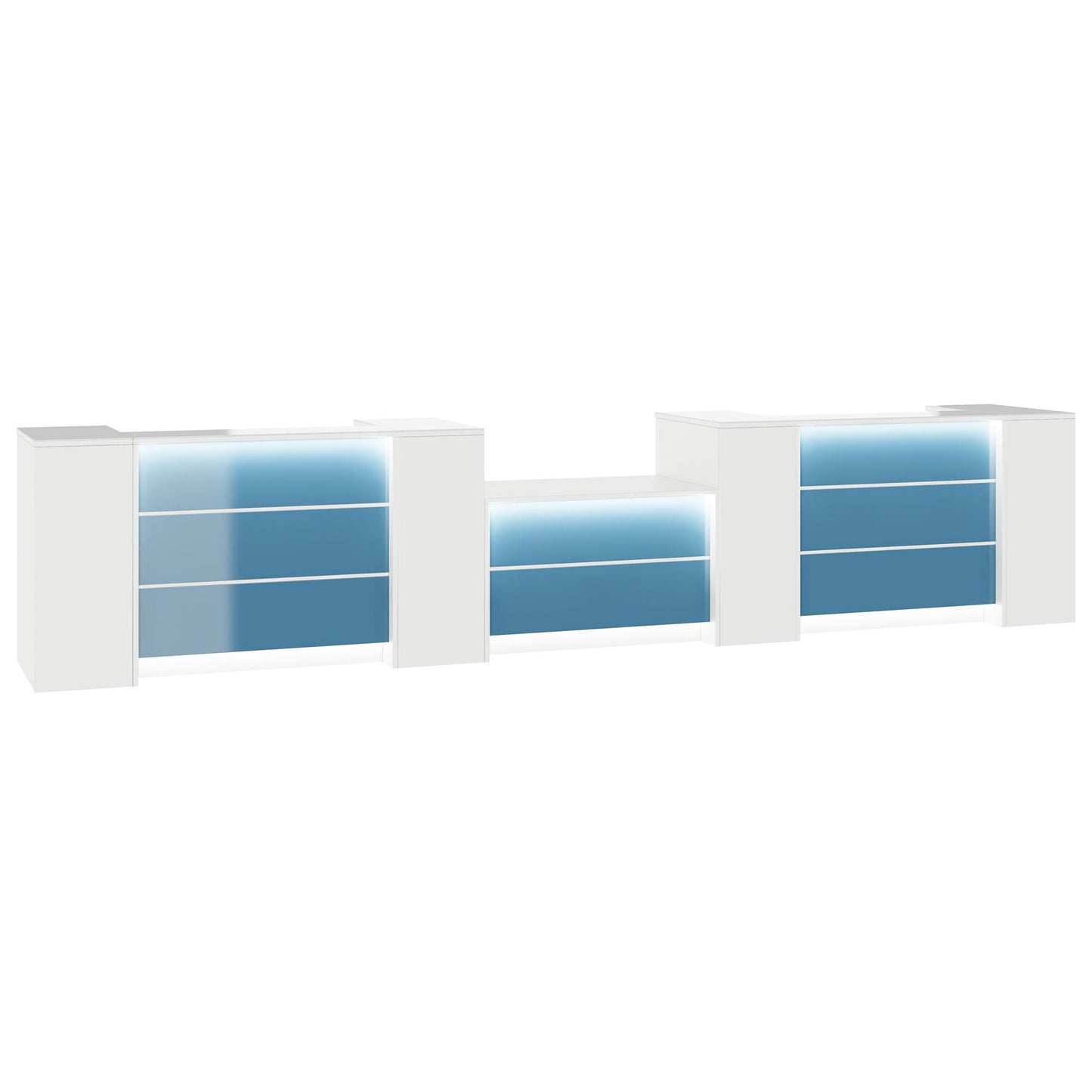 NOVUM Empfangstheke | 5200 - 6000 mm, Multicolor-LED-Beleuchtung, Weiß