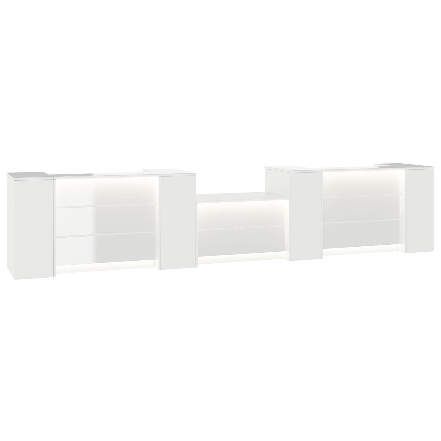 NOVUM Empfangstheke | 5200 - 6000 mm, Multicolor-LED-Beleuchtung, Weiß