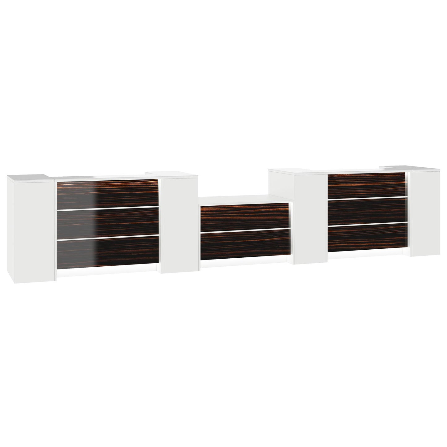 NOVUM Empfangstheke | 5200 - 6000 mm, Multicolor-LED-Beleuchtung, Weiß